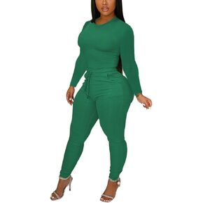 TOPSRANI Womens Two Piece Outfits Bodycon Tracksuit Sweatsuits Solid Jogger Workout Gym Biker Lounge Long Sleeve Pant Sets in Kuwait
