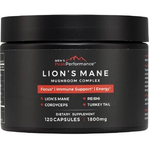 MEN'S PeakPerformance Mushroom Complex, Lions Mane, Reishi, Cordyceps, Turkey Tail, Nootropic Brain Supplement for Memory & Focus, Immune Support, Natural Energy & Stress Relief (120 Capsules)