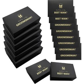 LADY&HOME Groomsmen Box 8 Packs, Groomsmen Gift Box, Best Man and Groomsmen Proposal Box Set for Barchelor Party, 6 Will You Be My Groomsman and 2 Best Man(Black-Bold)