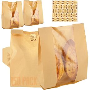 RHBLME Bread Bags, 150 PACK Bread Bags for Homemade Bread, Paper Bread Bags for Sourdough, Large Bakery Bags with Window for Packaging Baked Goods Cookie Cake Bread Sandwich Candy Snack