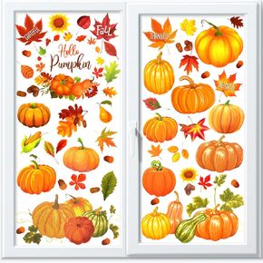 HOWAF Fall Thanksgiving Pumpkin Decorations Happy Fall Window Clings,9 Sheet Hello Pumpkin Double-Sided Window Decals for Fall Autumn Thanksgiving Harvest Home School Office Accessories