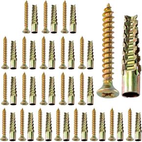 22 Sets Steel Wall Anchor with Screws(#4×1-2/5), Loose Hinge Hole Repair Kit Heavy Duty Wall Anchor for Hollow-Wall Wooden Concrete Wall(5x30mm)