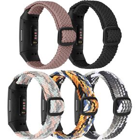 أحزمة حلقة منفردة مضفرة قابلة للتعديل متوافقة مع Fitbit Charge 4/ Fitbit Charge 3/ Charge3 SE، أساور معصم مطاطية رياضية من النايلون المطاطي للنساء والرجال من أجل Fitbit Fitbit Fitbit Charge 4/ 3/ 3 SE، 5 عبوات in Kuwait
