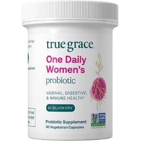 True Grace One Daily Women's Probiotic - 60 كبسولة نباتية - صحة الجهاز الهضمي والمهبلية والمناعة - عضوي، خالي من الغلوتين، خالي من الألبان، خالي من الصويا - 60 حصة