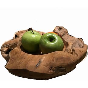 WHW Whole House Worlds Chunky Teak Wood Bowl, Hand Crafted, Dish Size, 11.75 Overall Vessel Diameter, 7 Inch Bowl, Warm Brown, Sanded Smooth, Grainy Knotted, Decorative