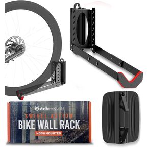 Heavy Duty Swivel Bike Wall Mount Bracket - Holds Up to 77 lbs - Adjustable Slotted Wheel Bay - Premium Materials - Folds Up When Not In Use - Hangs on any wall Indoor/Outdoor, Black/Red