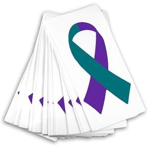 25 Small Teal and Purple Ribbon Decals – Teal & Purple Ribbon Decals for Suicide Prevention and Sexual Assault Awareness- Perfect for Support Groups and Fundraisers