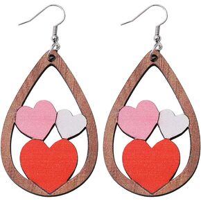 Wooden Love Heart Lips Matching Color Earrings High Heels Wine Glasses Fun Creative Valentine's Day Earrings Anniversary Jewelry Gift for Women