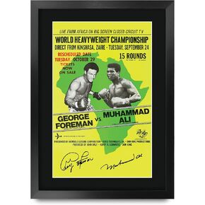 HWC Trading Foreman Ali Fight The Rumble in the Jungle George Foreman vs Muhammad Ali 16 x 12 inch Framed Gifts Printed Signed Autograph Picture for Boxing Memorabilia Fans - 16" x 12" Framed