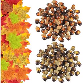 150Pcs Artificial Acorn Artificial Maple Leaves Decor Set,Autumn Table Decorations Set Plastic Acorns Fall Leaves fall decor for crafts Home Autumn Favor,Thanksgiving Day Christmas Wedding Decor