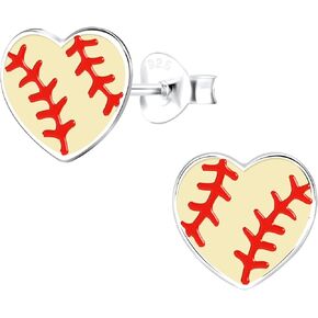 Hypoallergenic Solid 925 Sterling Silver Sports Fan Baseball/Softball Stud Earrings