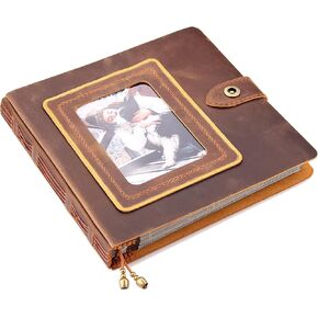 Leather photo Album Self Adhesive Pages, Handamde Leather Scrapbook Photo Album, Wedding Family Album, Holds 3x5, 4x6, 5x7, 6x8, 8x10 Photos - Coffee