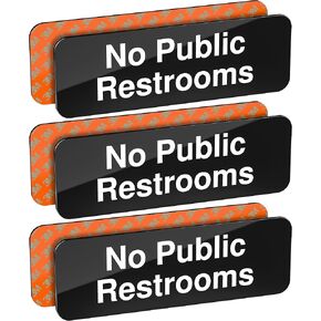 No Public Restrooms Sign, Double Sided Tape for Easy Installation, Black Acrylic, Signs for Business, Office or Restaurant, Indoor Outdoor Use, White Text, 9" W x 3" H – Set of 3, ADASigns.org
