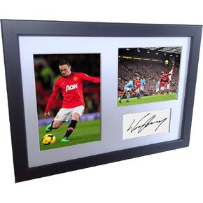 Signed Black Soccer Overhead Goal vs Man City Wayne Rooney Manchester United Autographed Photo Photographed Picture Frame A4 12x8 Football Gift