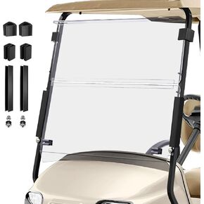 Golf Cart Foldable Windshield 3/16" (5MM) Thicken Only Fits 2014+ EZGO TXT with 1"×1" Strut Rail Front Folding Acrylic Windshield Replacement to Shield UV, Included Mounting Hardware - Clear