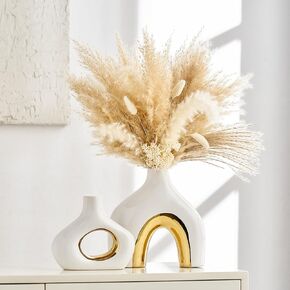 Modern Ceramic Donut Vase: Set of 2 -Minimalist Nordic White and Gold Hollow Vase Home Decor for Kitchen Dining Table Centerpieces Living Room Bederoom Entryway Wedding