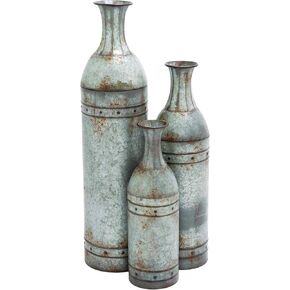 Deco 79 Metal Tall Galvanized Floor Vase with Studs, Set of 3 43", 33", 25"H, Gray
