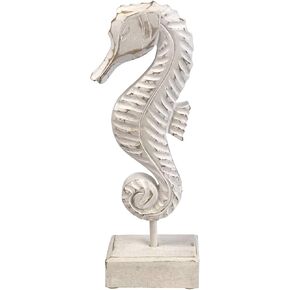 Beachcombers B23273 Small White Washed Wood Seahorse on Stand, 13-inch High
