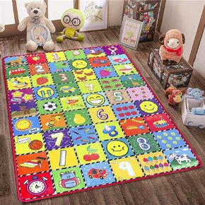 teytoy Baby Rug for Crawling - How Many are There? Kids Area Rugs Educational Play Mat for Room Decor, Count Game, Learn Animals, Expressions, Family Beach Carpet Outdoor Indoor Gift 3.4' x 5'