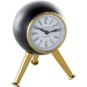 Deco 79 Metal Orb Tabletop Clock with White Clockface and Gold Tripod Legs, 7" x 6" x 9", Black