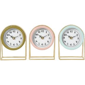 Deco 79 Metal Decorative Clock Pastel Mantel Clock with Gold Frames, Set of 3 Tabletop Clock 5" W, 7" H, Multi Colored