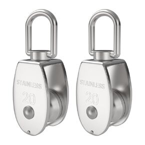 M20 Single Pulley Block 2 PCS, HONSNKS 304 Stainless Steel Lifting Single Wheel Roller, Wire Rope Hanging Wire Towing Wheel, Loading 75kg/165lbs