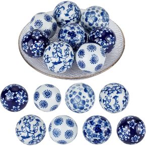 OLYCRAFT 8Pcs Blue and White Porcelain Balls Handmade Porcelain Beads 1.6 Inch Decorative Porcelain Ball 3mm Hole Floating Ceramic Orbs Spheres for Centerpiece Bowls Vases Tables Wedding Home Decor