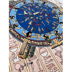 Astrological Calendar Papyrus Painting - Ancient Egypt Sun Moon Stars - Dendera Zodiac 12 Signs Egyptian Astrology - Painted on Egypt Paper - Unframed-Frameable - 9x13 Inches - 22x33 cm