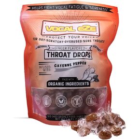 قطرات السعال الصوتية بالزنجبيل كايين | أقراص استحلاب لتخفيف آلام الحلق وبحة الصوت والتعب وجفاف الحلق | دعم الصوت، جميع المكونات الطبيعية والعضوية (صديقة للنباتيين) (120) in Kuwait