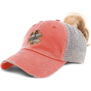 Custom Womens Ponytail Cap Paramedic EMT Embroidery Cotton Strap Closure
