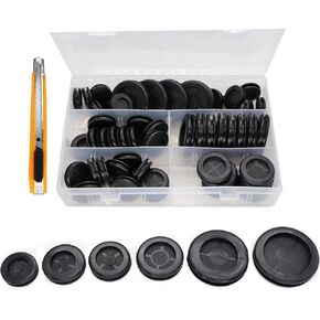 Black Rubber Grommets Kit, 52pcs Double Sided Round Rubber Hole Plug, Drill Hole 5/8" 13/16" 7/8" 1" 1-3/16" 1-1/2"