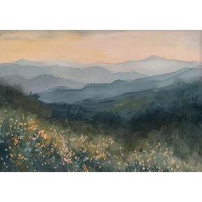 CATOSORB Smoky Mountains Painting Spring Flowers Watercolor Art Print Appalachian Mountains Landscape Wall Art Mountain Forest Print Poster., 16x24In Unframed, Blue