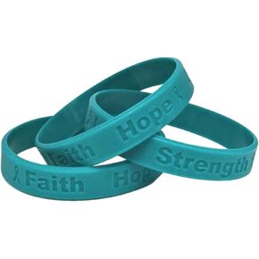 25 Ovarian Cancer Teal Silicone Awareness Bracelets - Medical Grade Silicone - Latex and Toxin Free - (25 Bracelets)