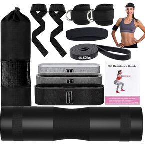 Barbell Pad Set, 11Pcs Gym Accessories Barbell Squat Pad for Hip Thrusts Lunges Leg Day with 2 Gym Ankle Straps, 3 Resistance Bands, 2 Lifting Strap, Pull Up Bands, Sweatbands, Barbell Pad & Carry Bag