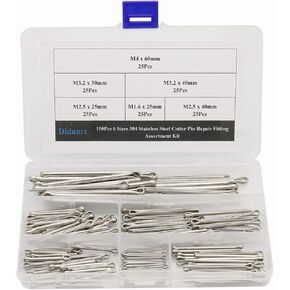150Pcs 304 Stainless Steel Cotter Pin Clip Key Fastner Fitting Assortment Kit