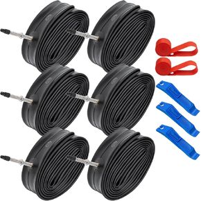 6-Pcs 700C Heavy Duty Bike Tubes 700x18C 700x20C 700x23C 700x25C 700x28C 700x30C 700x32C Bicycle Tubes FV60mm Presta Valve Plus 2 Rim Strips and Tire Levers Compatible with 700x18C/32C Bike Tire Tubes