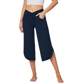 G4Free Capri Pants for Women Wide Leg Yoga Pants for Summer Flowy Capris Loose Casual Cropped Pants with Pockets