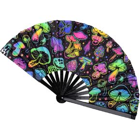 Large Folding Hand Fan Glitter Large Rave Hand Fan, Folding Shiny Hand Fan Clack Handheld Fan Women Handheld Fan with Bag for Festival, Disco Party, Club, Dance, EDM, Home Decoration(Gold)