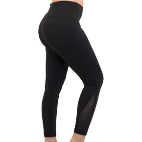 Women's Yoga Pants with Tummy Control, Calf Mesh, 2 Side and 1 Back Zipper Pocket, and Drawstring