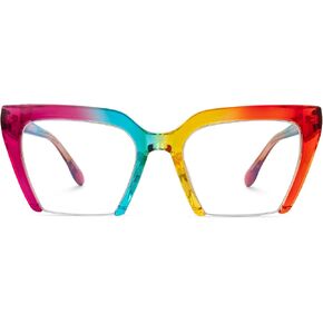 Zeelool TR90 Cat-eye Glasses Semi Rim Frame with Non-prescription Clear Lens for Women Oversized Glasses