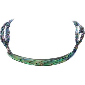 Swimmi Crescent Natural Paua Abalone Shell Pendant Beads necklace 22 Inches Handmade Jewelry AA173