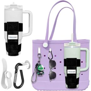 Bogg Bag Cup Holder for Stanley/Owala/Yeti with 2 Hooks, Cup Holder Fits 16-40oz, Adjustable Bogg Bag Cup Holder Accessories Compatible with All Bogg Bag and Simple Modern Beach Tote