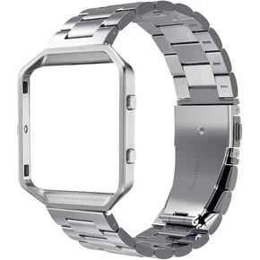 Simpeak Women Men Stainless Steel Band Strap with Stailess Steel Frame Compatible with Fitbit Blaze, Match Link Removal Tool, Silver