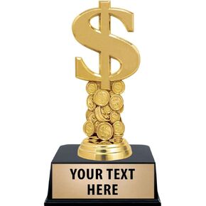 Crown Awards Dollar Sign Trophies with Custom Engraving, 6" Personalized Gold Dollar Sign Money Award Trophy On Black Base Prime