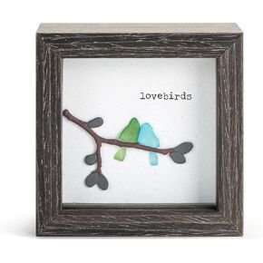 DEMDACO Lovebirds Whimsical Design Stone Art Multicolor 4 x 4 Wood Composite Shadow Box
