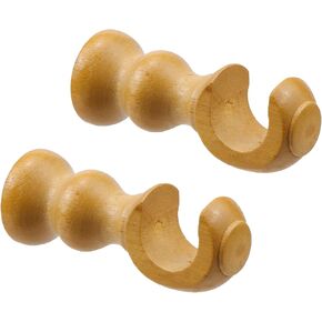 Woogim Wood Curtain Brackets Window Curtain Single Holders with Round Base for Window Hardware Rod Holders 28mm/1.1inch 2 PCS (Wood Color)