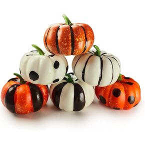 6 قطع من القرع الاصطناعي للحصاد الريفي في الخريف والخريف وعيد الشكر وعيد الهالوين وديكور القرع الزائف في المنتصف وخطوط القرع والبقع، قرع أبيض للديكور in Kuwait