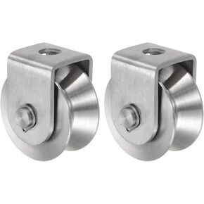 uxcell 2 Pcs V Groove Wheel Pulley 304 Stainless Steel, 1.9" Dia Track Wheel Pulley Block Loading 880lbs for Sliding Gate, Industrial Machines, Groove Width 0.62"