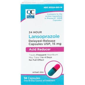Quality Choice Lansoprazole Acid Reducer Delayed Release Capsules, 15mg, Proton Pump Inhibitor (PPI), Treats Frequent Heartburn, 24 Hour Heartburn Medicine, 14 Count