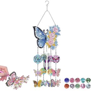 Diamond Art Kits for Adults, Butterfly DIY Diamond Painting Wind Chimes for Outside, Sun Catcher Windchime Garden Kit for Window or Outdoor Decor.